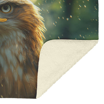 Majestic Eagle in Rain at Dawn Cozy Fleece Sherpa Blanket - Awakening Righteousness