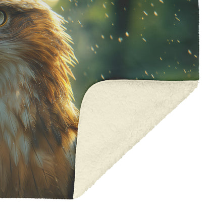 Majestic Eagle in Tranquil Forest with Dappled Sunlight Cozy Fleece Sherpa Blanket - Awakening Righteousness