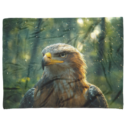Majestic Eagle in Tranquil Forest with Dappled Sunlight Cozy Fleece Sherpa Blanket - Awakening Righteousness