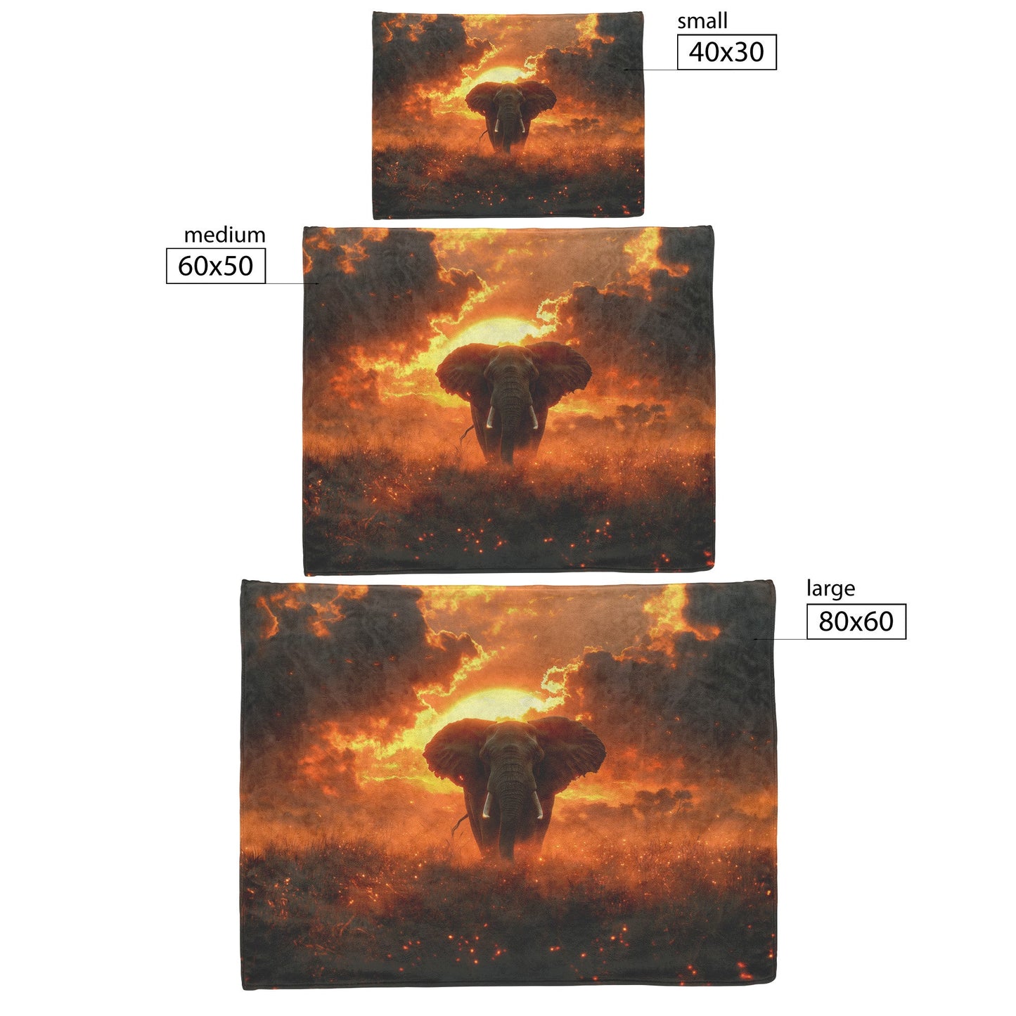 Majestic Elephant in Glowing Golden Savanna Vibrant Orange Sunset Dust Glowing Soft Light Sherpa Fleece Blanket - Awakening Righteousness