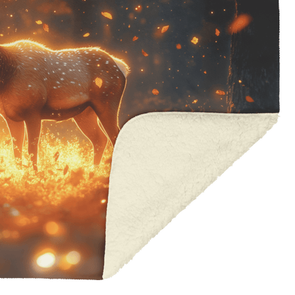 Majestic Elk Standing in Glowing Autumn Forest Surrounded by Golden Leaves and Morning Mist With Sunlit Antlers Fleece Sherpa Blanket - Awakening Righteousness