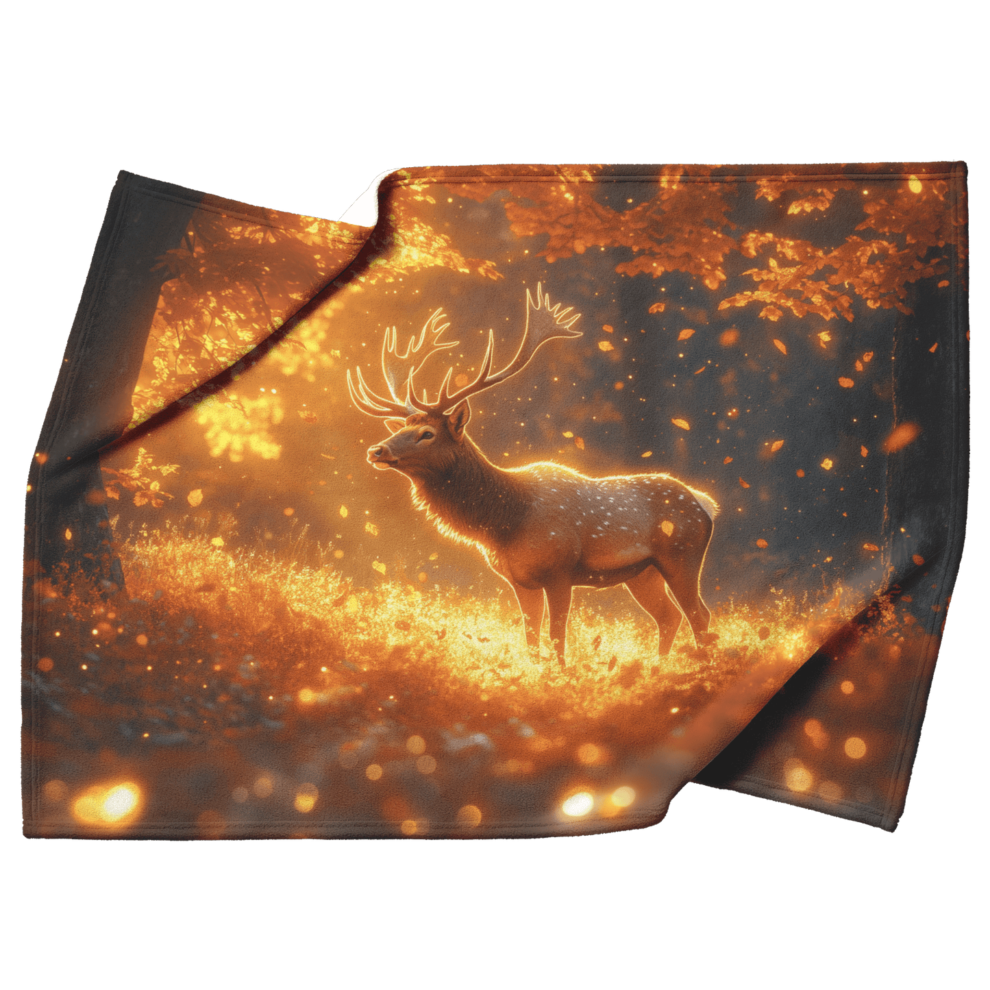 Majestic Elk Standing in Glowing Autumn Forest Surrounded by Golden Leaves and Morning Mist With Sunlit Antlers Fleece Sherpa Blanket - Awakening Righteousness