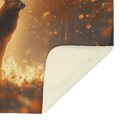 Majestic Elk Standing in Glowing Autumn Forest Surrounded by Golden Leaves and Morning Mist With Sunlit Antlers Fleece Sherpa Blanket - Awakening Righteousness