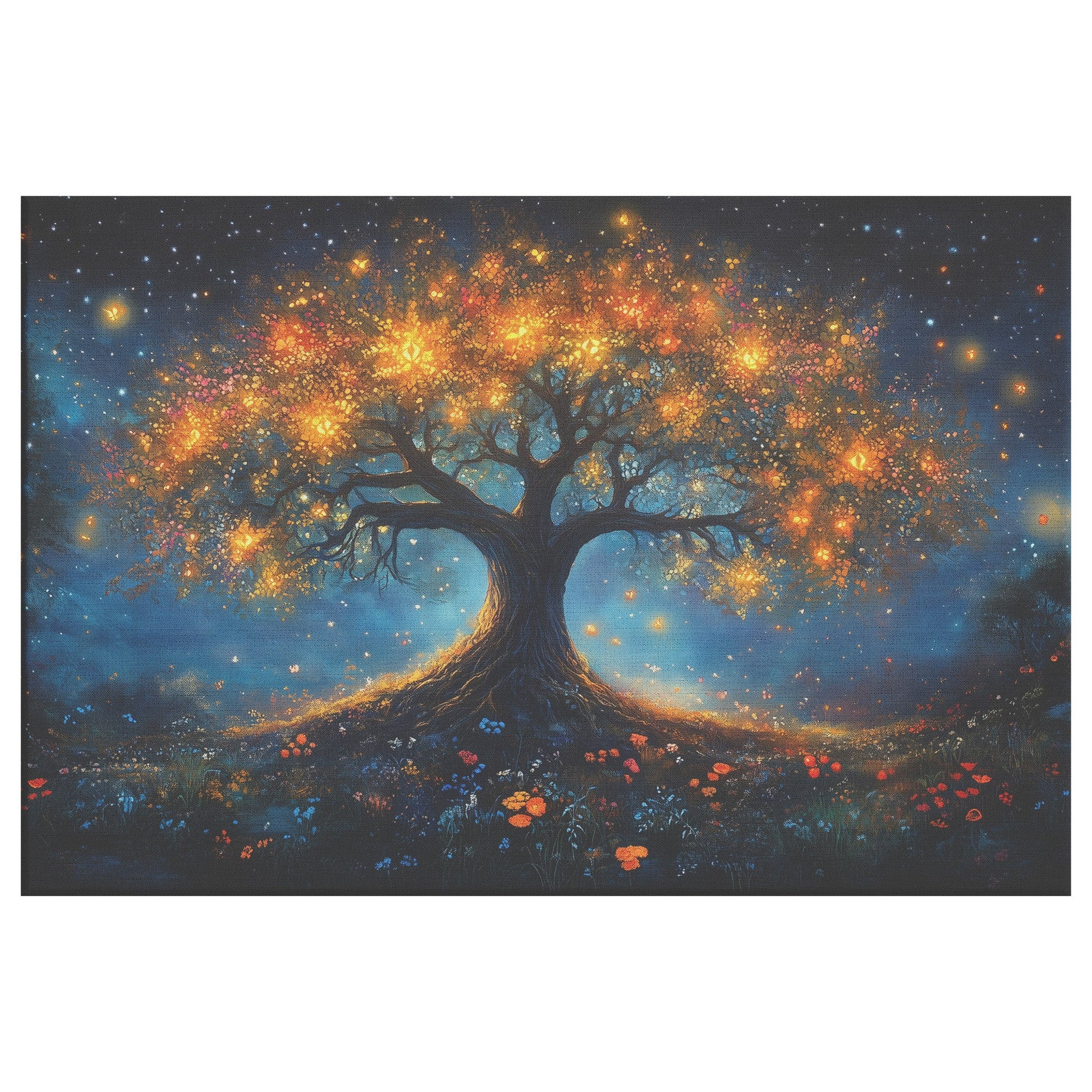 Majestic Glowing Tree Under Starry Night Canvas Wall Art Nature Inspired Home Decor for Living Room or Bedroom - Awakening Righteousness