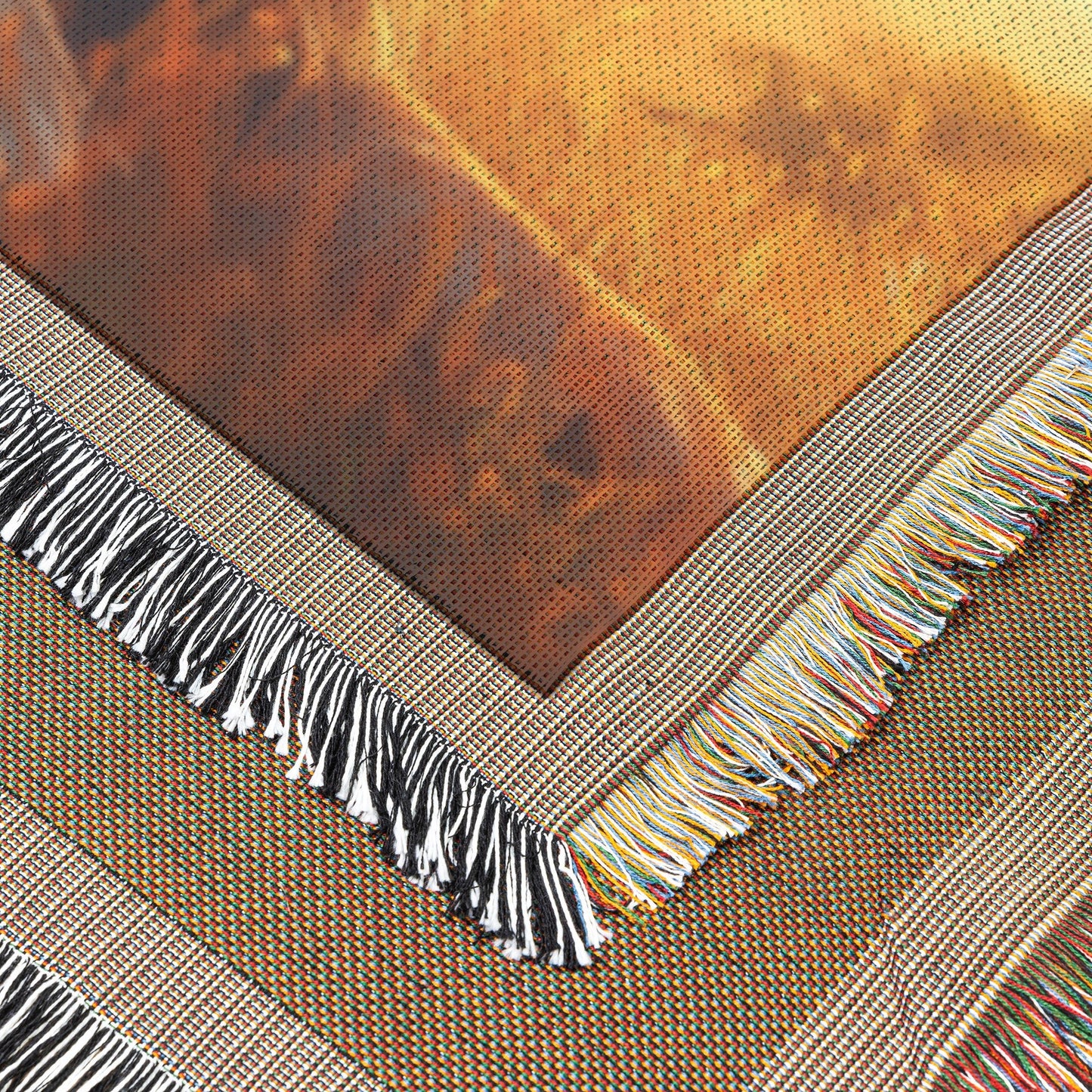 Majestic Lion on Grassy Savanna Under Golden Sunlight and Breaking Clouds Woven Throw Blanket - Awakening Righteousness