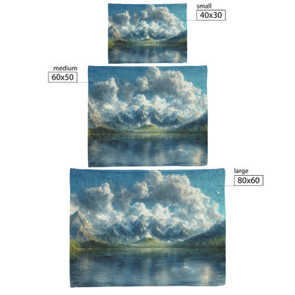 Majestic Mountain Lake Fleece Sherpa Blanket Featuring Snow Capped Peaks and Serene Reflections Under Blue Skies - Awakening Righteousness