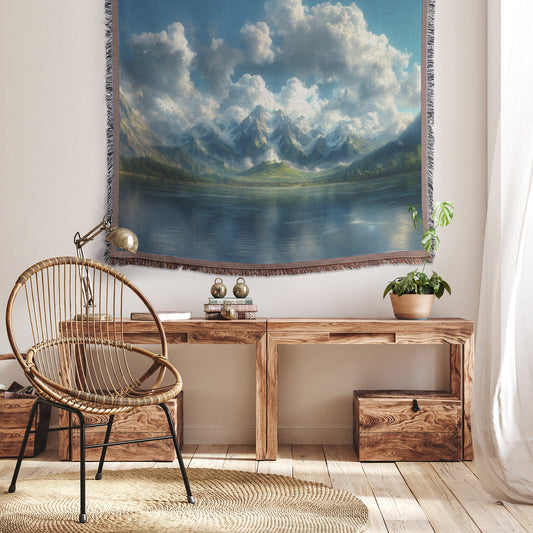 Majestic Mountain Woven Throw Blanket Scenic Lake View Alpine Wilderness Inspired Cozy Home Decor Gift - Awakening Righteousness
