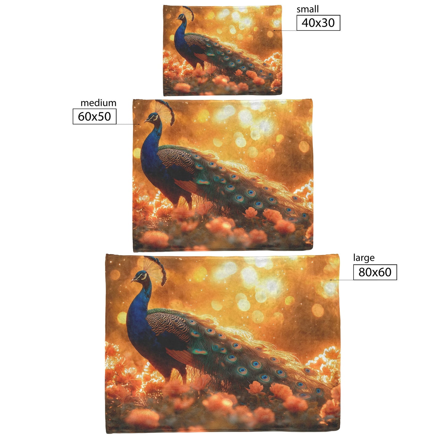 Majestic Peacock in Glowing Enchanted Garden with Vibrant Flowers Under Golden Sunlight Fleece Sherpa Blanket - Awakening Righteousness
