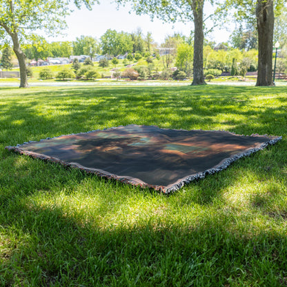 Majestic Sunset Tree by Mountain Lake Woven Throw Blanket - Awakening Righteousness