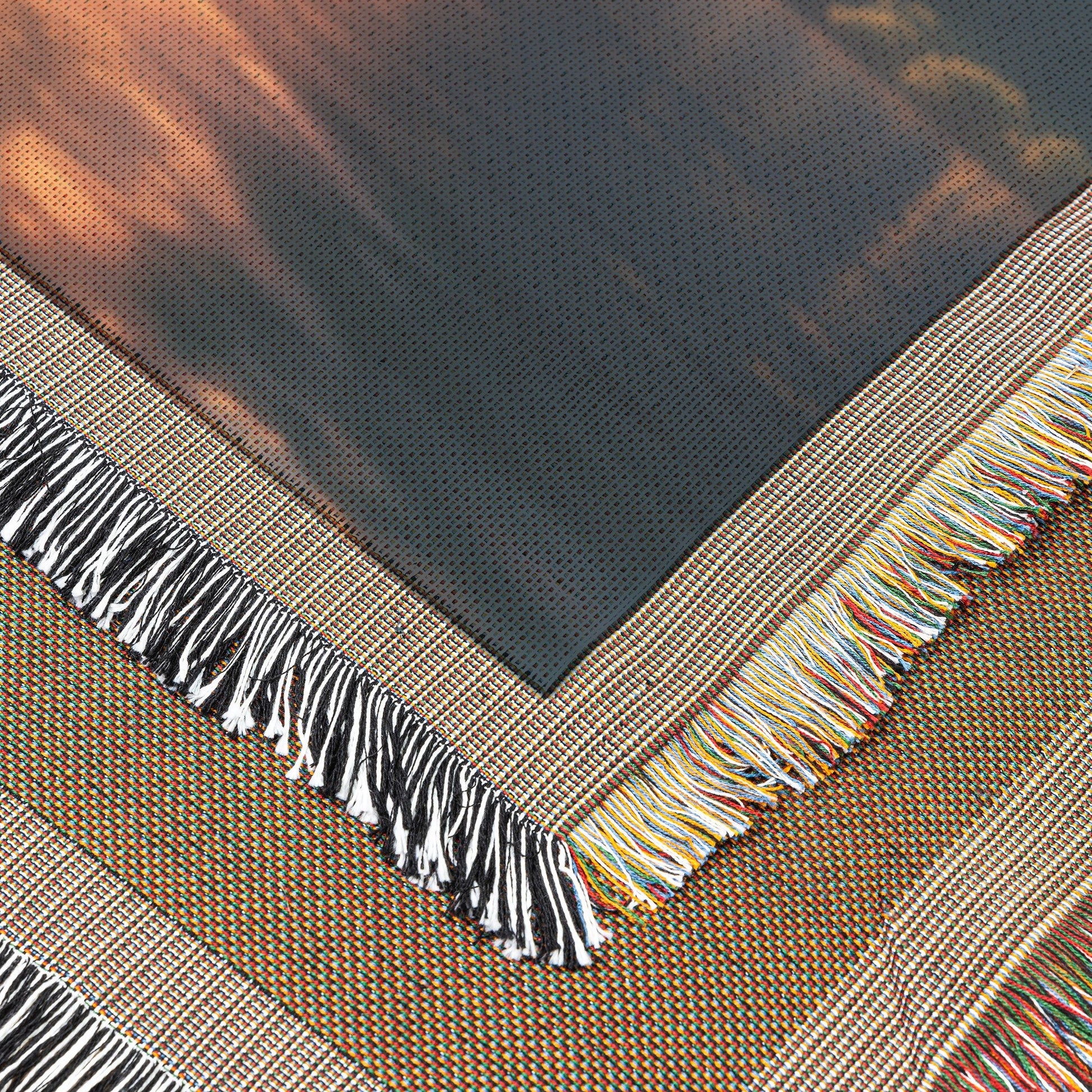 Majestic Sunset Tree by Mountain Lake Woven Throw Blanket - Awakening Righteousness