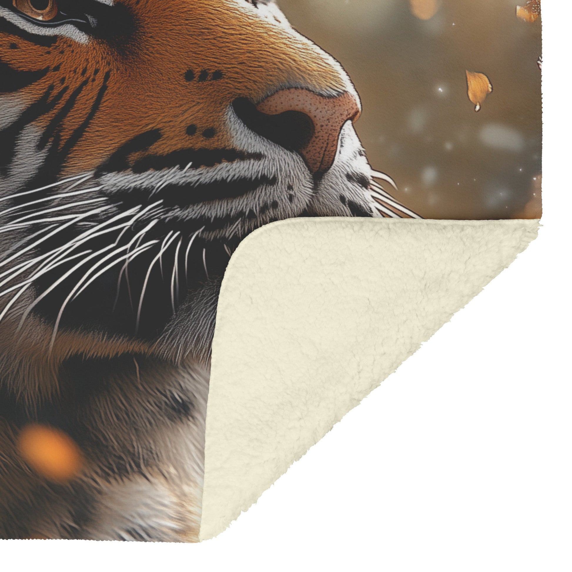 Majestic Tiger in Autumn Forest Cozy Sherpa Fleece Blanket - Awakening Righteousness