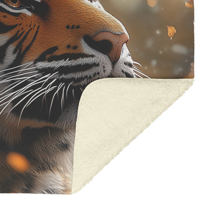 Majestic Tiger in Autumn Forest Cozy Sherpa Fleece Blanket - Awakening Righteousness