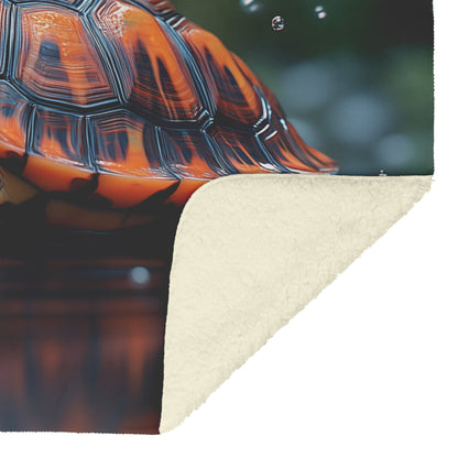 Majestic Turtle Gazing at Sky Sherpa Fleece Blanket in Swampy Forest - Awakening Righteousness
