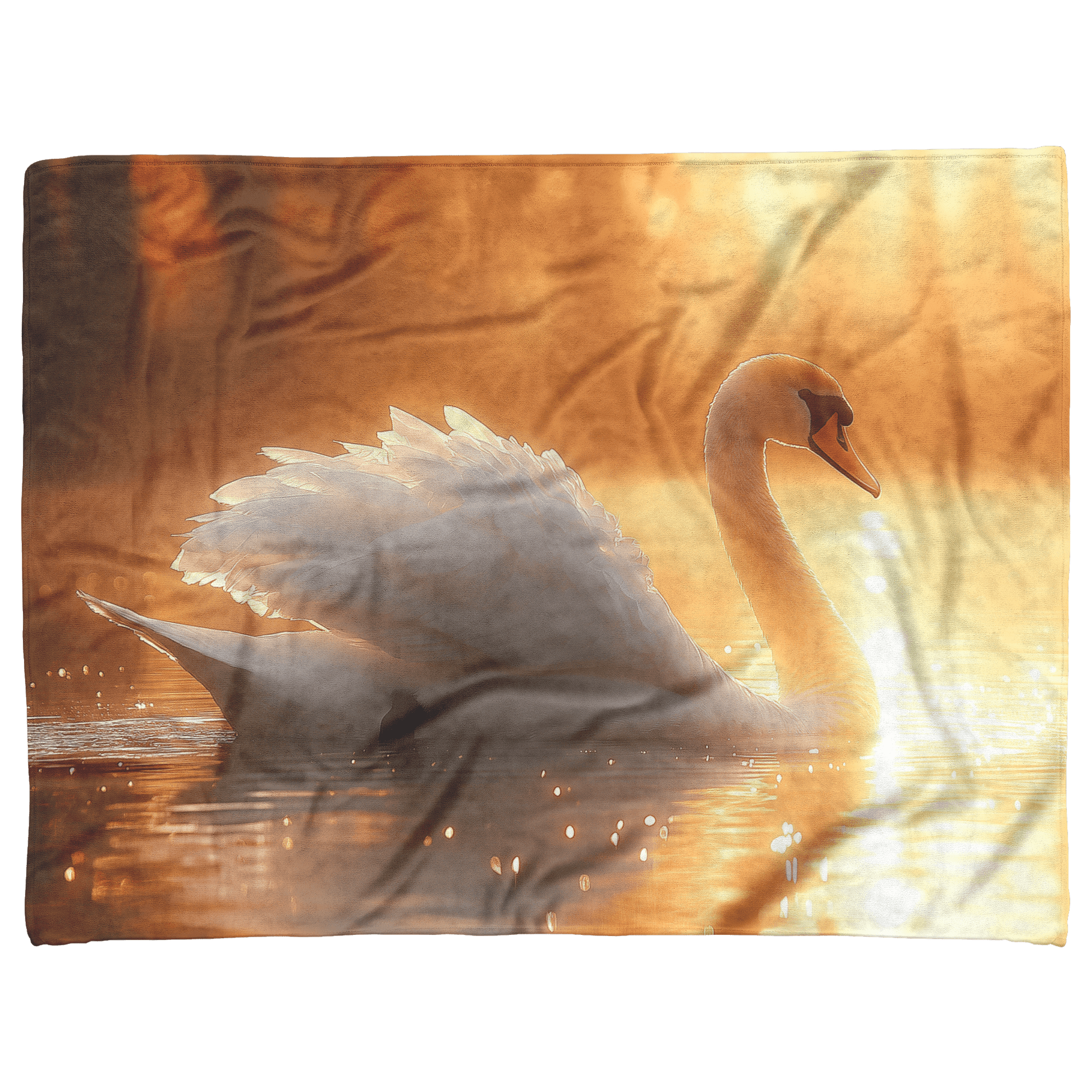 Majestic White Swan Gliding Across Glowing Crystal Clear Lake Under Golden Sunrise With Shimmering Reflection Fleece Sherpa Blanket - Awakening Righteousness
