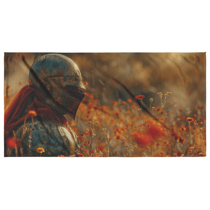 Medieval Knight Beach Towel with Gleaming Armor in a Field of Wildflower Perfect for Beach or Poolside Relaxation - Awakening Righteousness