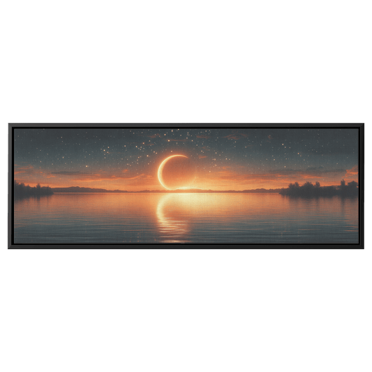 Minimalist Celestial Artwork Crescent Moons Dotted Star Trails Muted Olive Taupe Tones Ultra High Definition Boho Elegance Panoramic Framed Canvas Wall Art - Awakening Righteousness