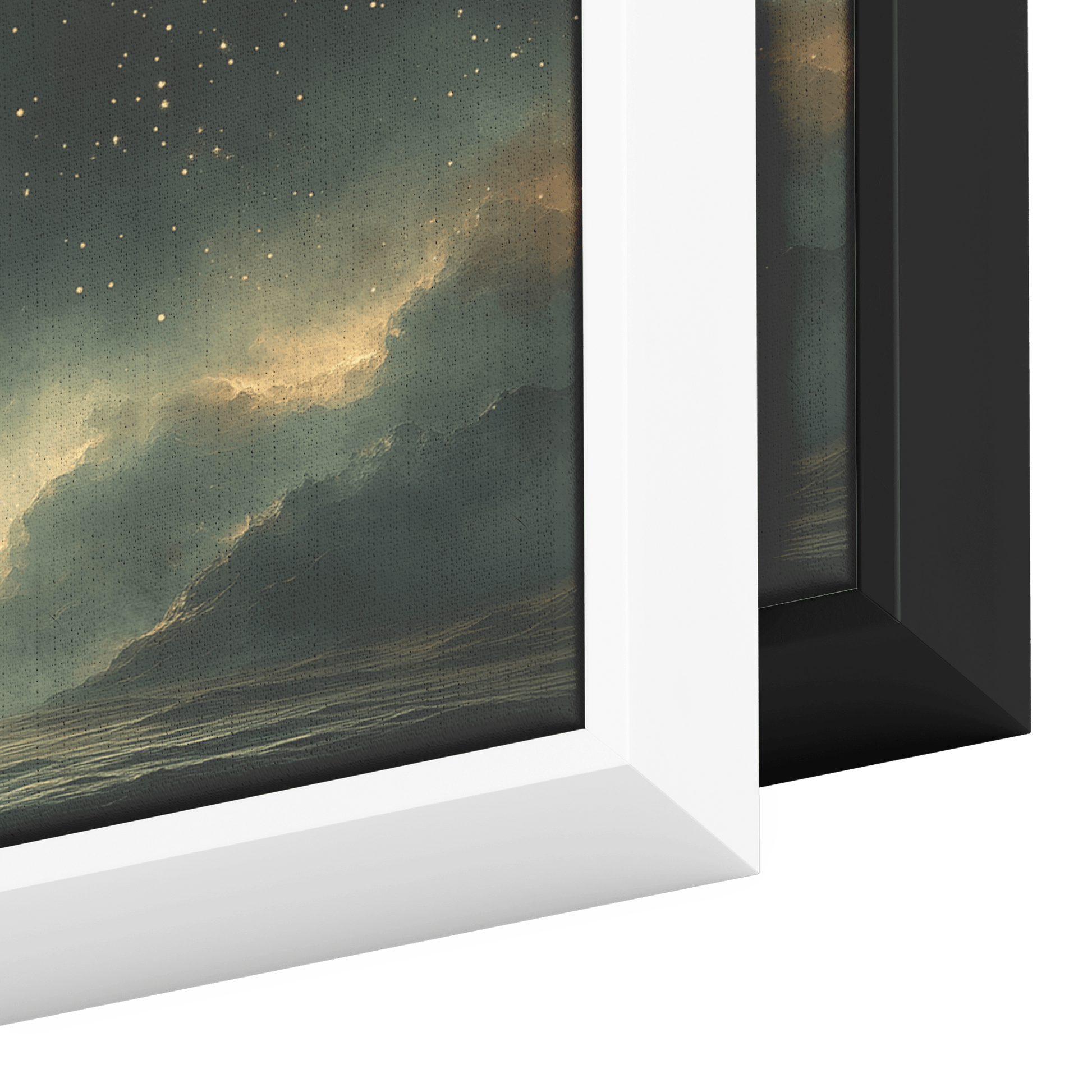 Minimalist Celestial Artwork Crescent Moons Dotted Star Trails Muted Olive Taupe Tones Ultra High Definition Boho Elegance Panoramic Framed Canvas Wall Art - Awakening Righteousness