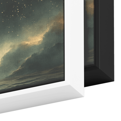 Minimalist Celestial Artwork Crescent Moons Dotted Star Trails Muted Olive Taupe Tones Ultra High Definition Boho Elegance Panoramic Framed Canvas Wall Art - Awakening Righteousness