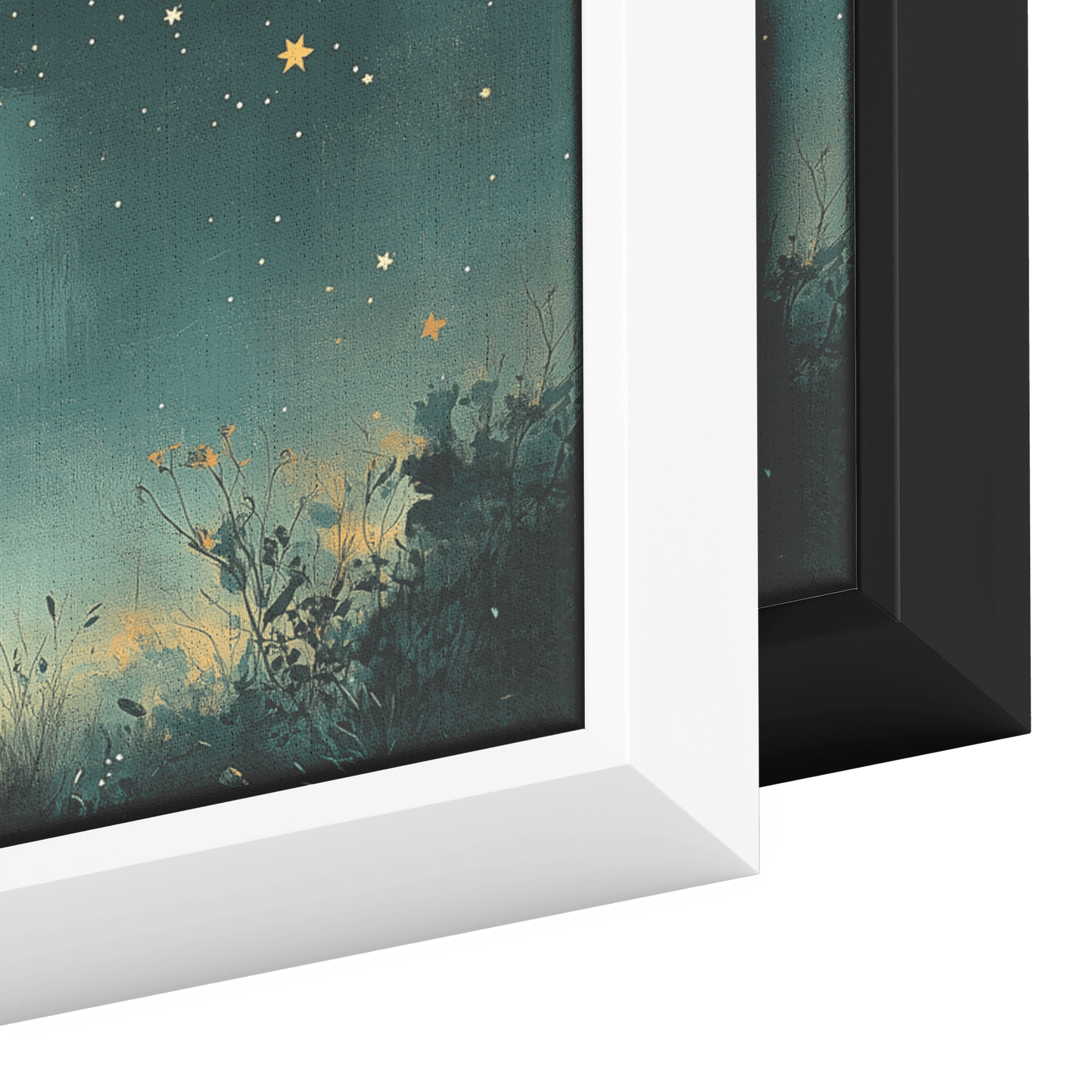 Minimalist Celestial Design Crescent Moons Tiny Stars Muted Green Background Ultra High Definition Clean Simplicity Panoramic Framed Canvas Wall Art - Awakening Righteousness