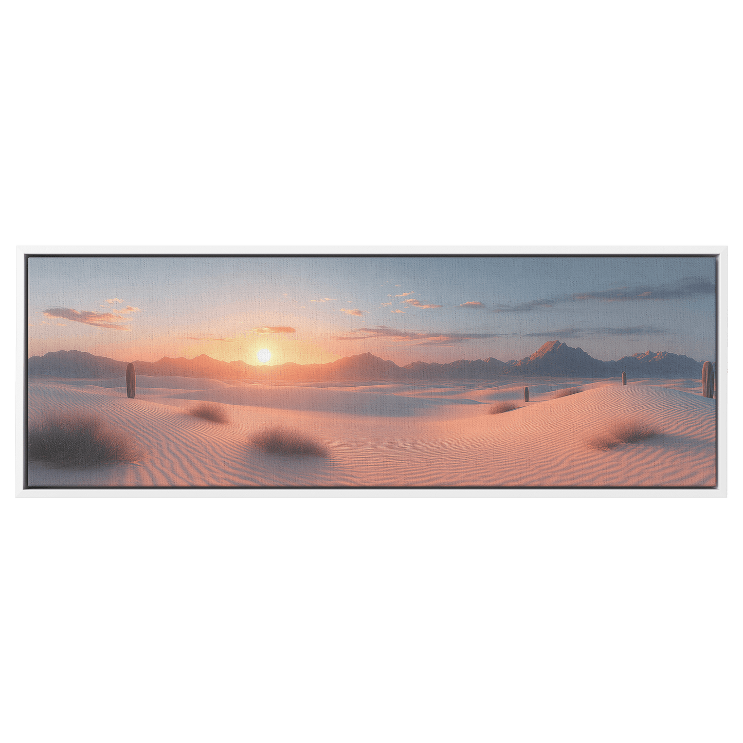 Minimalist Desert Scene Bold Cacti Silhouettes Muted Sand Dunes Soft Gray Sky Ultra High Definition Refined Textures Canvas Wall Art - Awakening Righteousness