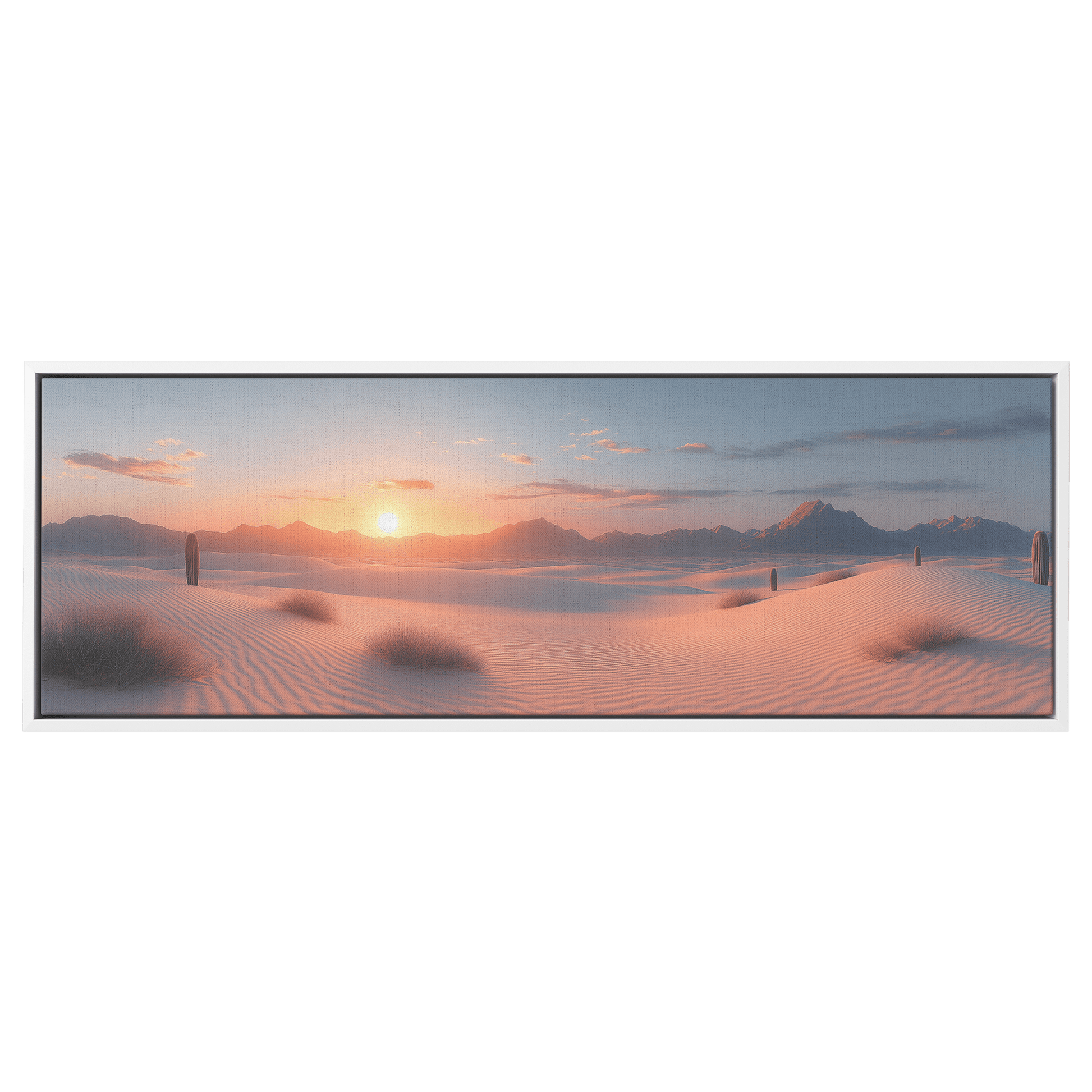 Minimalist Desert Scene Bold Cacti Silhouettes Muted Sand Dunes Soft Gray Sky Ultra High Definition Refined Textures Canvas Wall Art - Awakening Righteousness