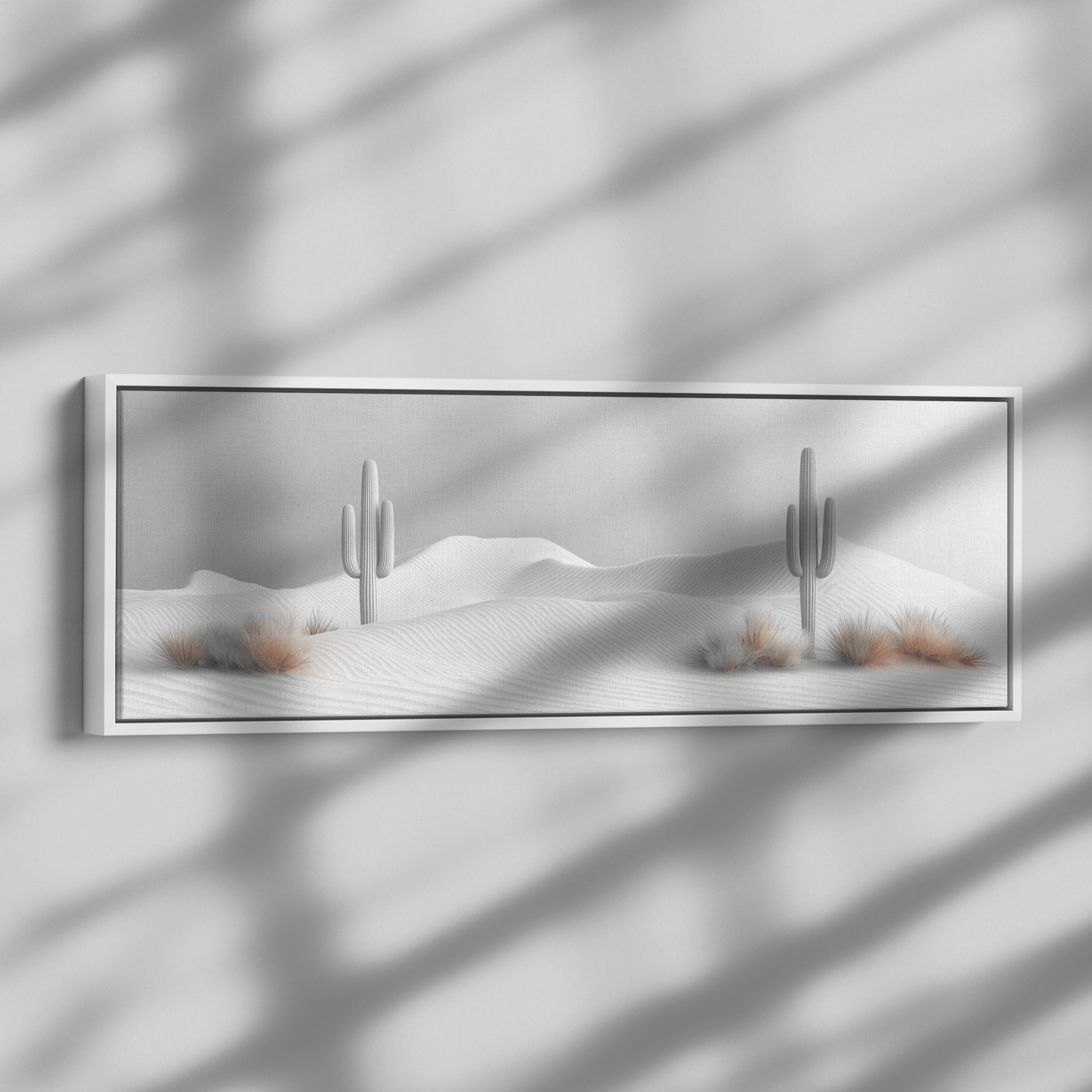 Minimalist Desert Scene Bold Cacti Silhouettes Muted Sand Dunes Soft Gray Sky Ultra High Definition Refined Textures Canvas Wall Art - Awakening Righteousness