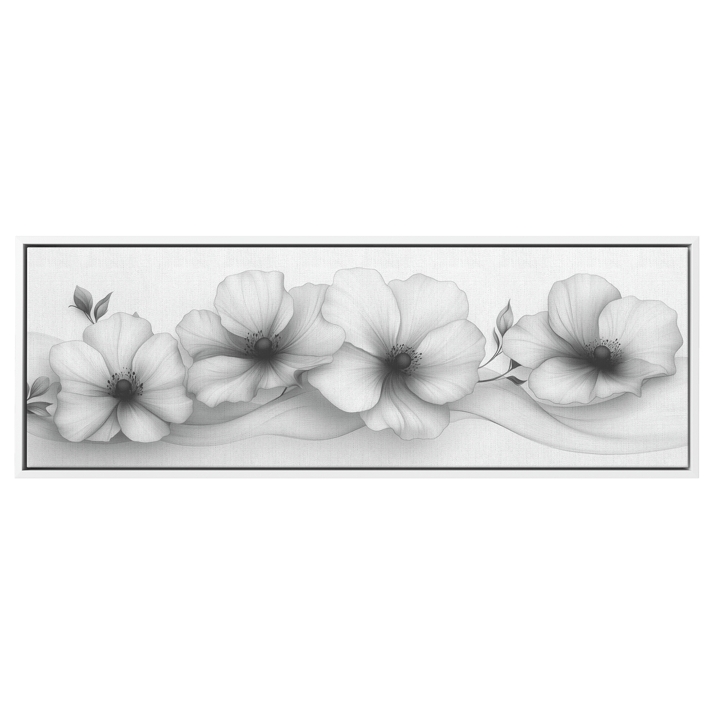 Minimalist Monochrome Line Art Abstract Florals Matte White Background Modern Geometric Ultra High Definition Hyperrealistic Panoramic Framed Canvas Wall Art - Awakening Righteousness