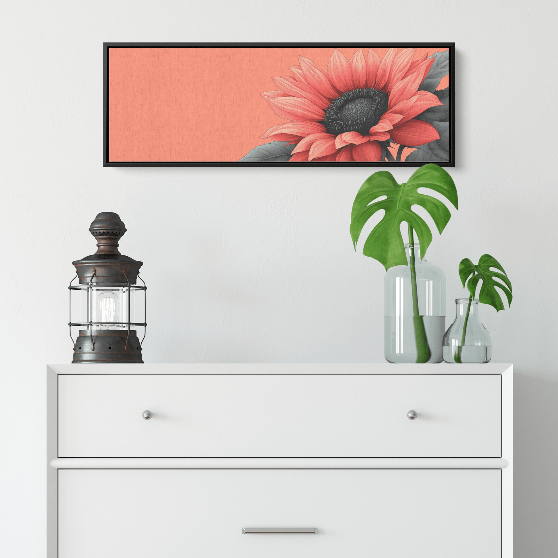 Minimalist Monochrome Line Art Blooming Sunflower Pastel Pink Background Soft Elegant Linework Ultra High Definition Meticulously Detailed Panoramic Framed Canvas Wall Art - Awakening Righteousness