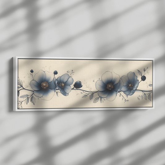 Minimalist Monochrome Line Art Flowers Solid Beige Background Ultra Clean Lines Modern Aesthetic Ultra High Definition Panoramic Framed Canvas Wall Art - Awakening Righteousness