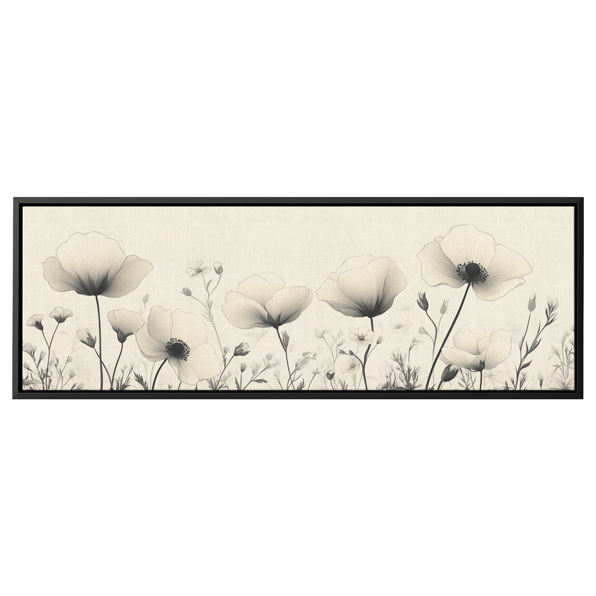 Minimalist Monochrome Line Art Garden Flowers Thin Clean Lines Warm Beige Background Ultra High Definition Elegant Design Panoramic Framed Canvas Wall Art - Awakening Righteousness