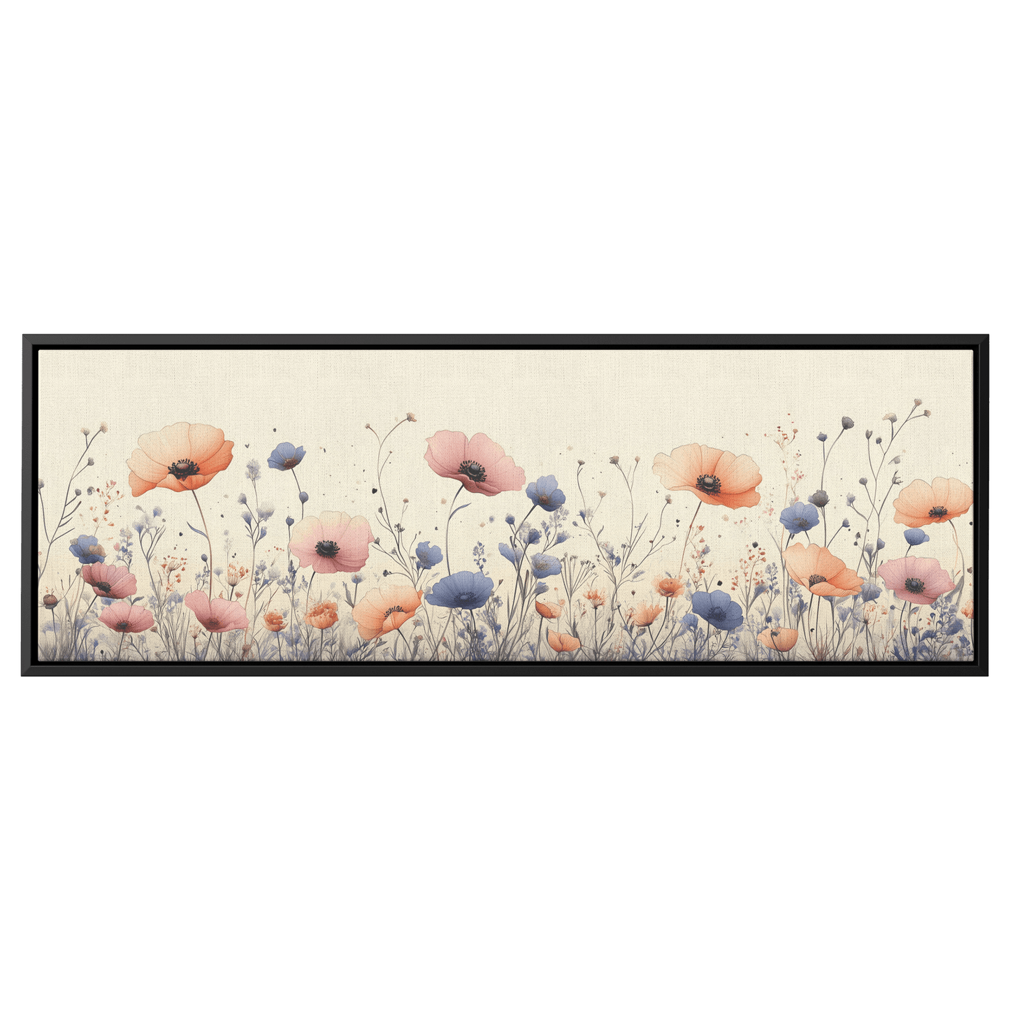 Minimalist Monochrome Line Art Garden Flowers Thin Clean Lines Warm Beige Background Ultra High Definition Elegant Design Panoramic Framed Canvas Wall Art - Awakening Righteousness