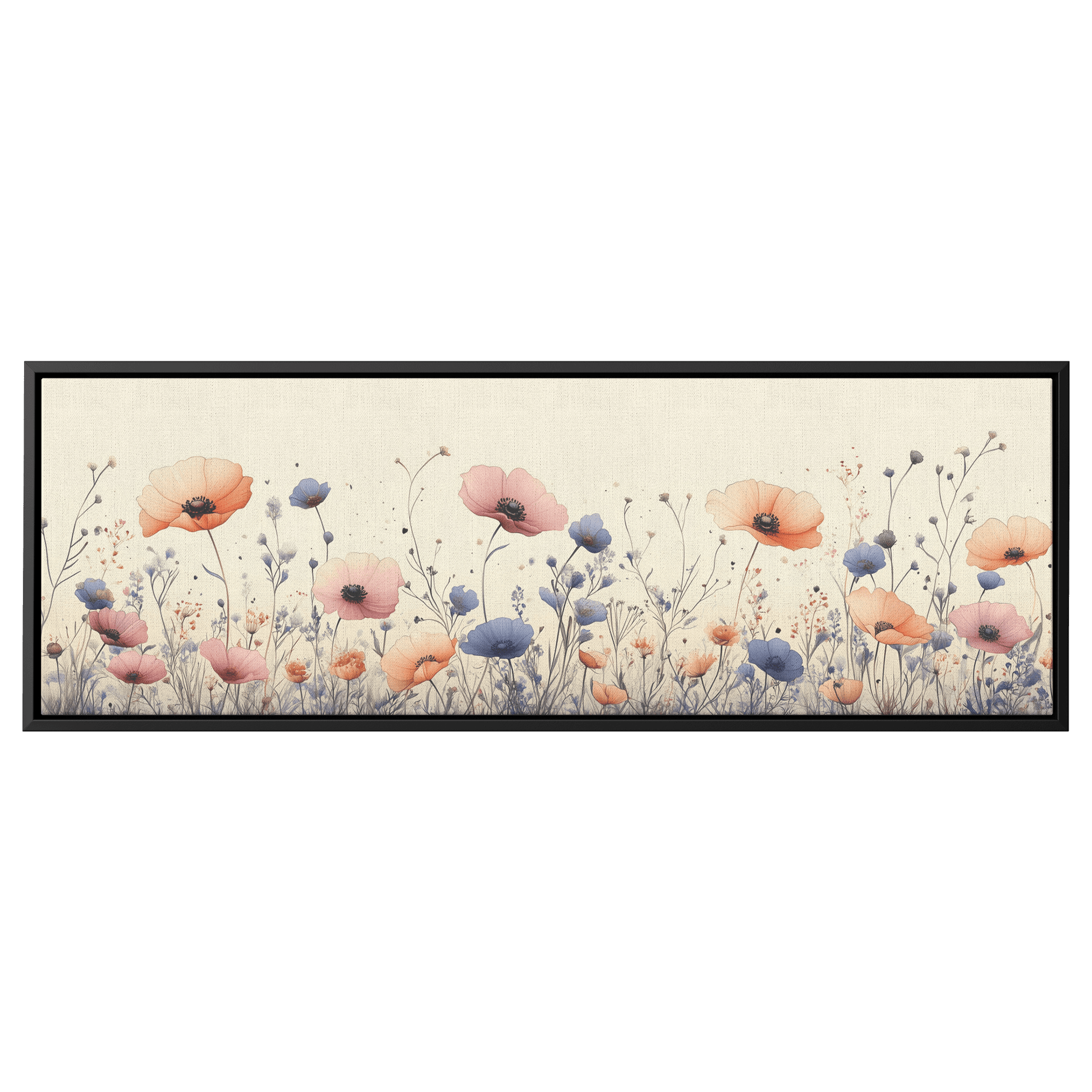 Minimalist Monochrome Line Art Garden Flowers Thin Clean Lines Warm Beige Background Ultra High Definition Elegant Design Panoramic Framed Canvas Wall Art - Awakening Righteousness