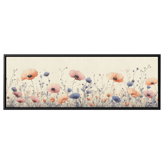 Minimalist Monochrome Line Art Garden Flowers Thin Clean Lines Warm Beige Background Ultra High Definition Elegant Design Panoramic Framed Canvas Wall Art - Awakening Righteousness