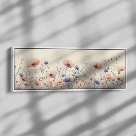 Minimalist Monochrome Line Art Garden Flowers Thin Clean Lines Warm Beige Background Ultra High Definition Elegant Design Panoramic Framed Canvas Wall Art - Awakening Righteousness
