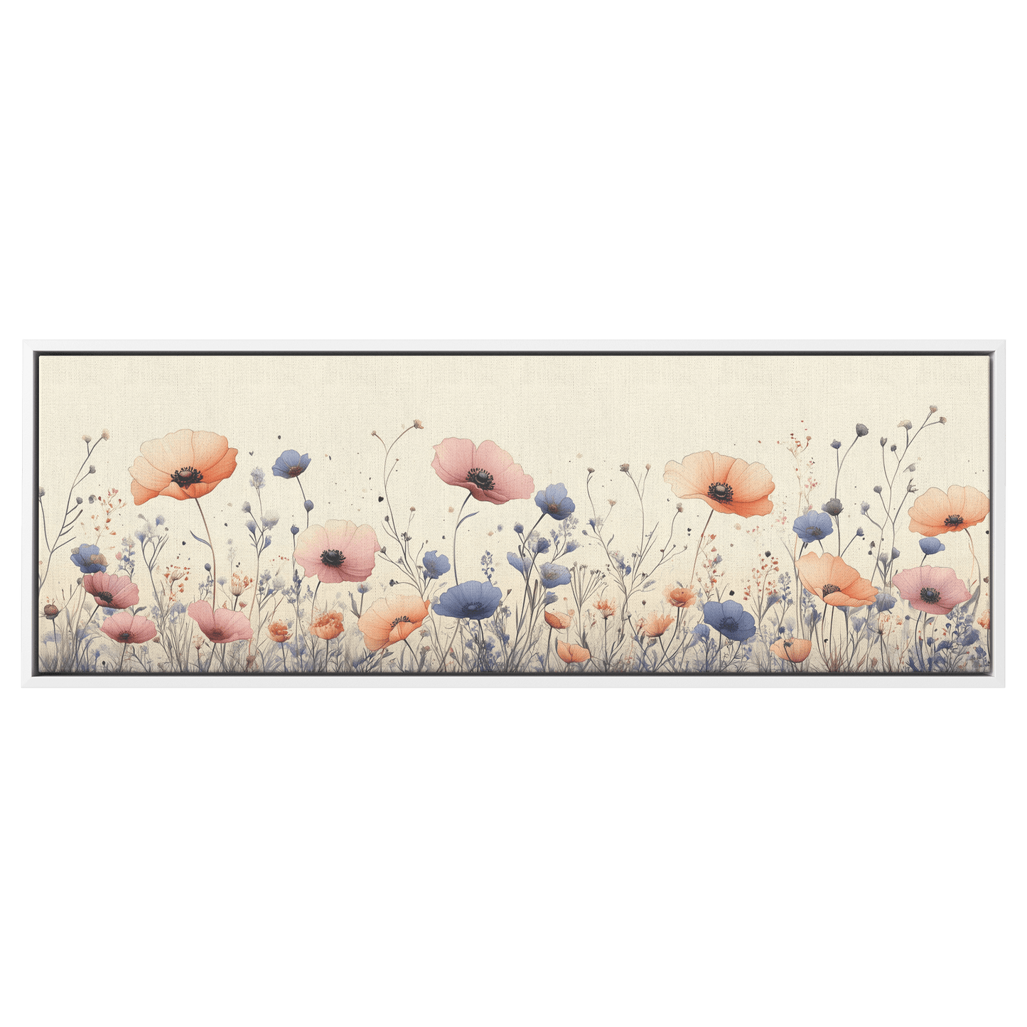 Minimalist Monochrome Line Art Garden Flowers Thin Clean Lines Warm Beige Background Ultra High Definition Elegant Design Panoramic Framed Canvas Wall Art - Awakening Righteousness