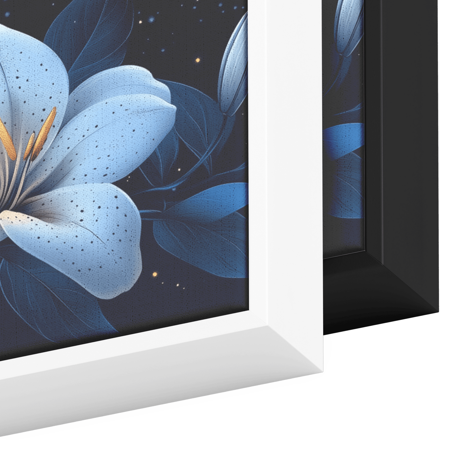 Minimalist Monochrome Line Art Lilies Leaves Deep Navy Blue Background Bold Simple Ultra High Definition Panoramic Framed Canvas Wall Art - Awakening Righteousness
