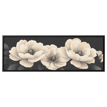 Minimalist Monochrome Line Art Peonies Delicate Shading Soft Taupe Background Elegant Contemporary Ultra High Definition Panoramic Framed Canvas Wall Art - Awakening Righteousness