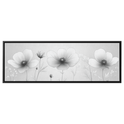Minimalist Monochrome Line Art Wildflowers Soft Gray Background Subtle Shading Smooth Lines Ultra High Definition Luminous Highlights Panoramic Framed Canvas Wall Art - Awakening Righteousness