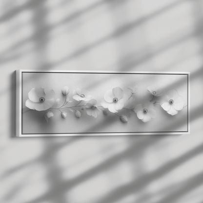 Minimalist Monochrome Line Art Wildflowers Soft Gray Background Subtle Shading Smooth Lines Ultra High Definition Luminous Highlights Panoramic Framed Canvas Wall Art - Awakening Righteousness