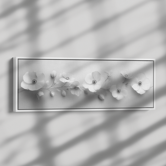 Minimalist Monochrome Line Art Wildflowers Soft Gray Background Subtle Shading Smooth Lines Ultra High Definition Luminous Highlights Panoramic Framed Canvas Wall Art - Awakening Righteousness