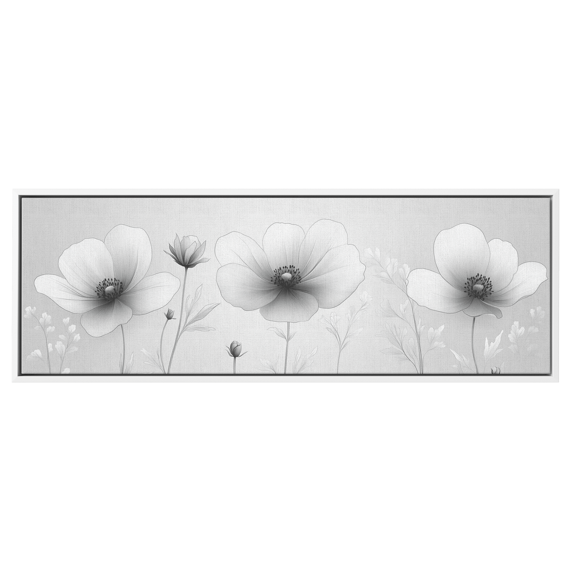Minimalist Monochrome Line Art Wildflowers Soft Gray Background Subtle Shading Smooth Lines Ultra High Definition Luminous Highlights Panoramic Framed Canvas Wall Art - Awakening Righteousness