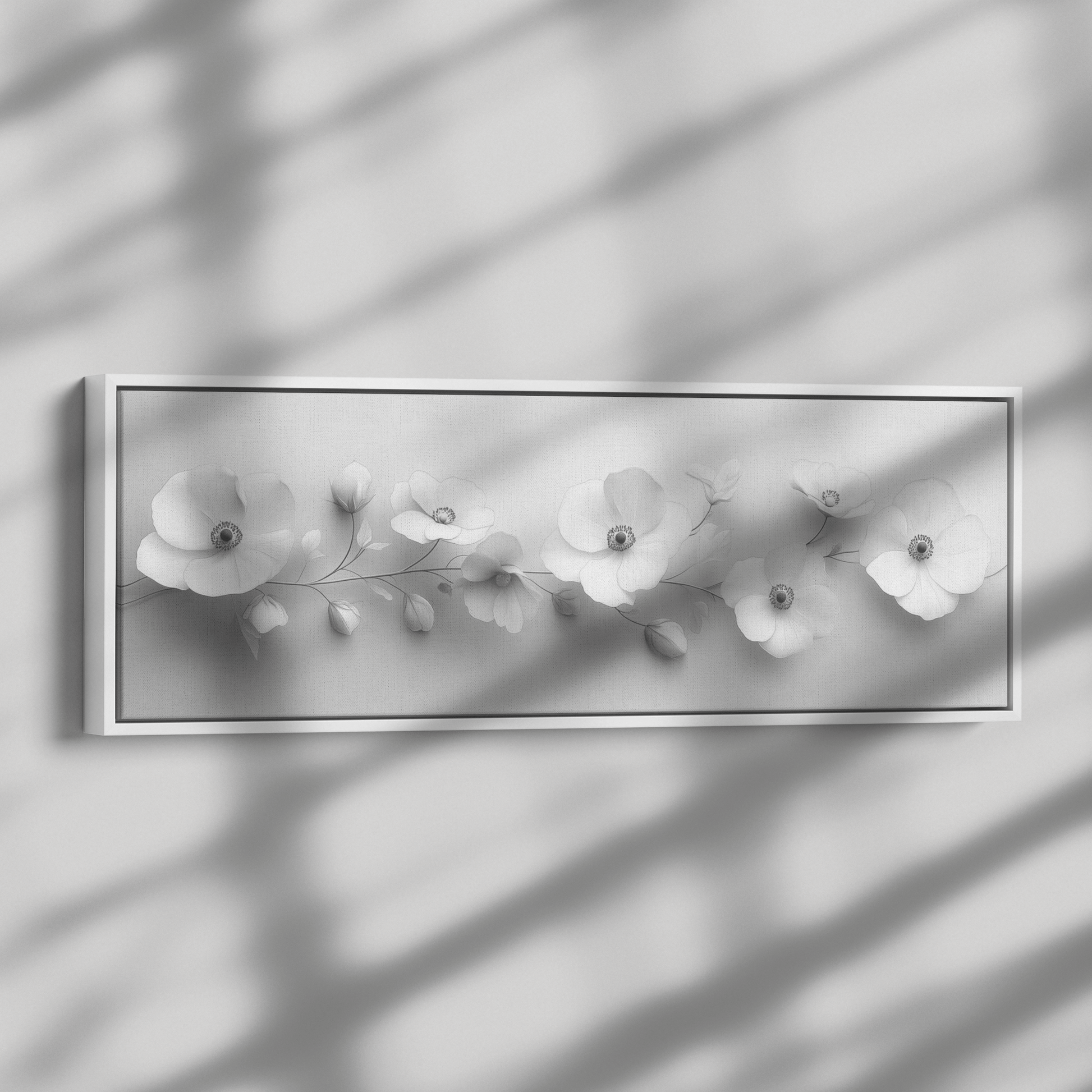 Minimalist Monochrome Line Art Wildflowers Soft Gray Background Subtle Shading Smooth Lines Ultra High Definition Luminous Highlights Panoramic Framed Canvas Wall Art - Awakening Righteousness