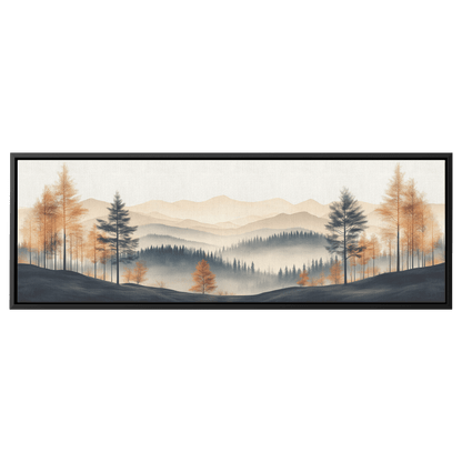 Minimalist Nature Artwork Distant Hills Tree Silhouettes Taupe Light Beige Tones Ultra High Definition Clean Design Panoramic Framed Canvas Wall Art - Awakening Righteousness