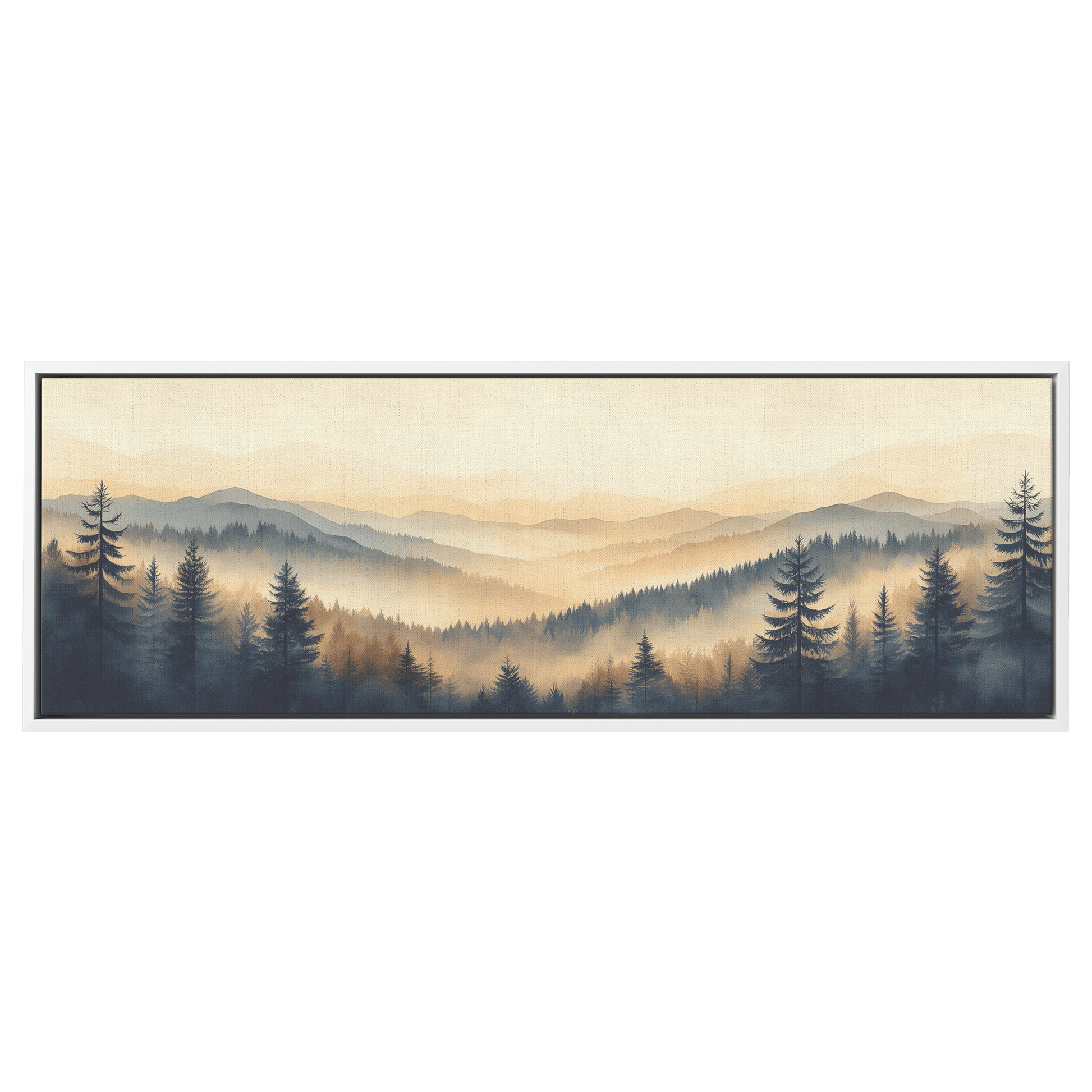 Minimalist Nature Artwork Distant Hills Tree Silhouettes Taupe Light Beige Tones Ultra High Definition Clean Design Panoramic Framed Canvas Wall Art - Awakening Righteousness