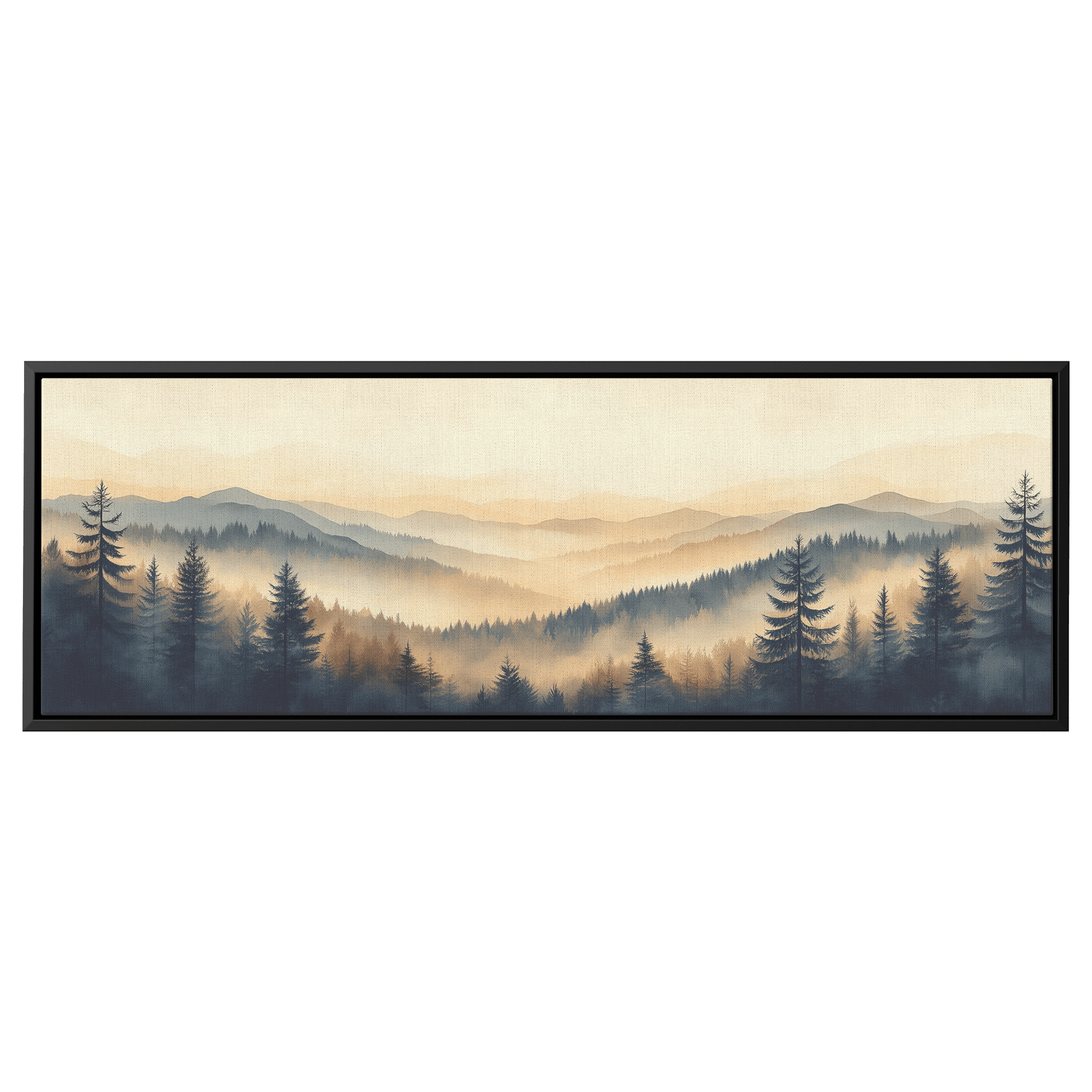Minimalist Nature Artwork Distant Hills Tree Silhouettes Taupe Light Beige Tones Ultra High Definition Clean Design Panoramic Framed Canvas Wall Art - Awakening Righteousness