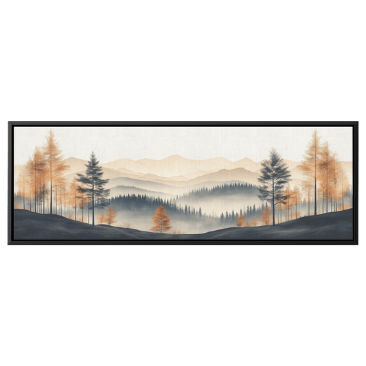 Minimalist Nature Artwork Distant Hills Tree Silhouettes Taupe Light Beige Tones Ultra High Definition Clean Design Panoramic Framed Canvas Wall Art - Awakening Righteousness