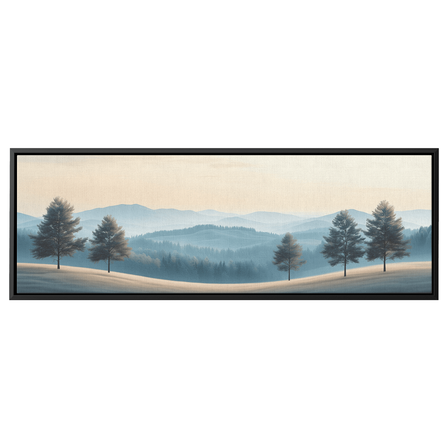 Minimalist Nature Artwork Distant Hills Tree Silhouettes Taupe Light Beige Tones Ultra High Definition Clean Minimalist Panoramic Framed Canvas Wall Art - Awakening Righteousness