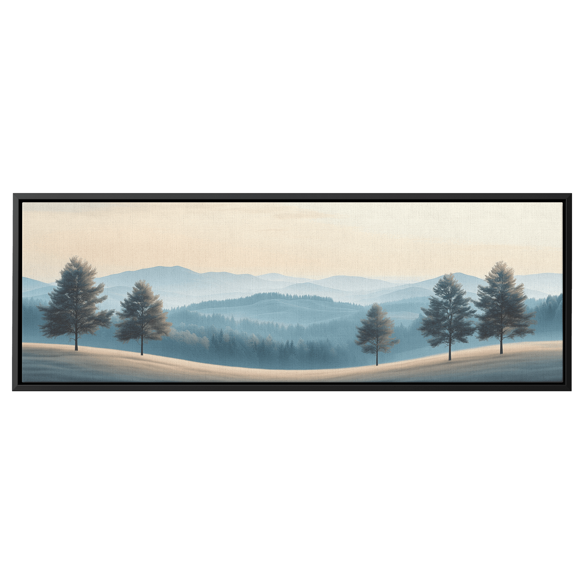 Minimalist Nature Artwork Distant Hills Tree Silhouettes Taupe Light Beige Tones Ultra High Definition Clean Minimalist Panoramic Framed Canvas Wall Art - Awakening Righteousness