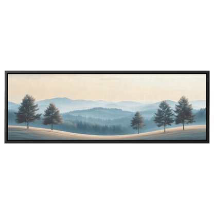 Minimalist Nature Artwork Distant Hills Tree Silhouettes Taupe Light Beige Tones Ultra High Definition Clean Minimalist Panoramic Framed Canvas Wall Art - Awakening Righteousness