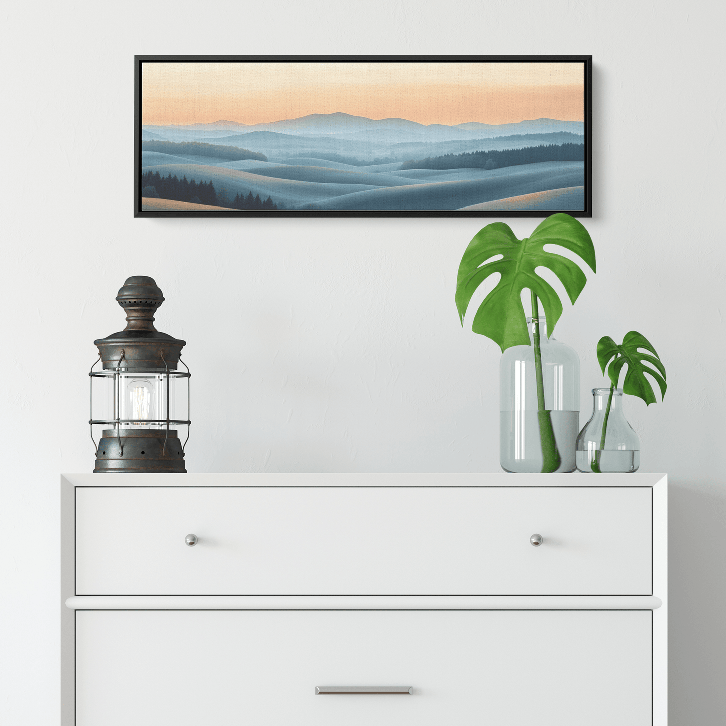 Minimalist Panoramic Artwork Rolling Hills Soft Taupe Palette Muted Highlights Ultra High Definition Tranquil Elegant Panoramic Framed Canvas Wall Art - Awakening Righteousness